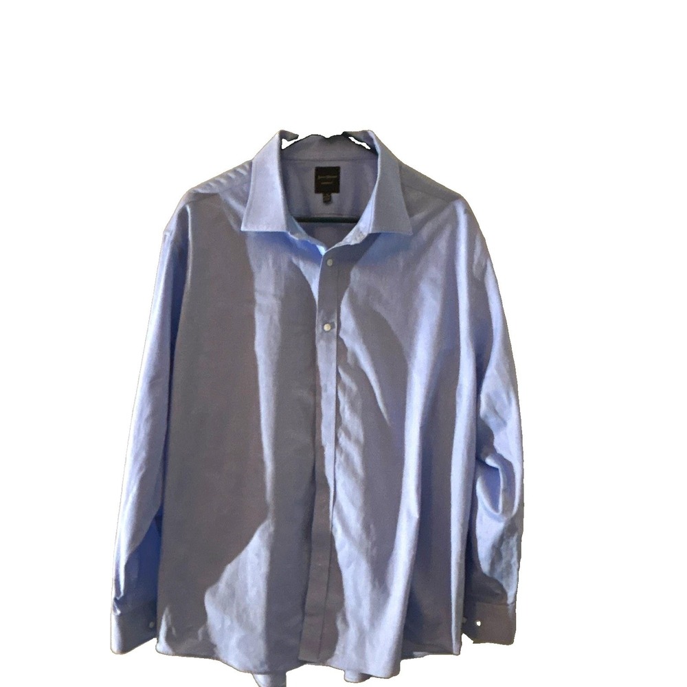 2 Hickey Freeman Dress Shirt Mens 18 34/35 Modern Fit Cotton Solid Blue Button